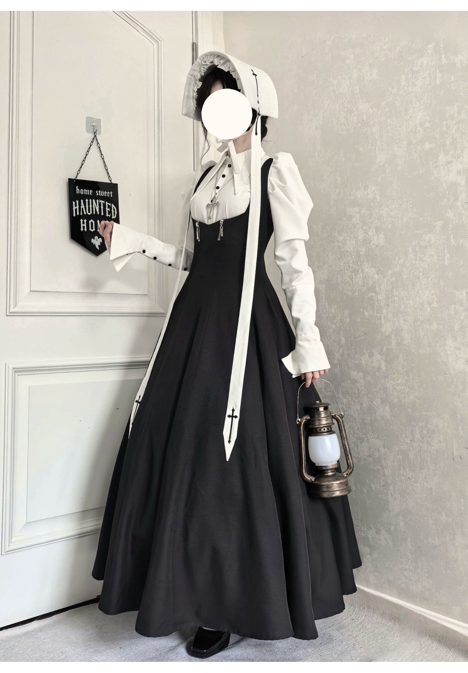 Wild Bloom Freedom - Gothic Lolita Bust-supporting JSK Set, Cross Embroidery Shirt (without embroidery) XS