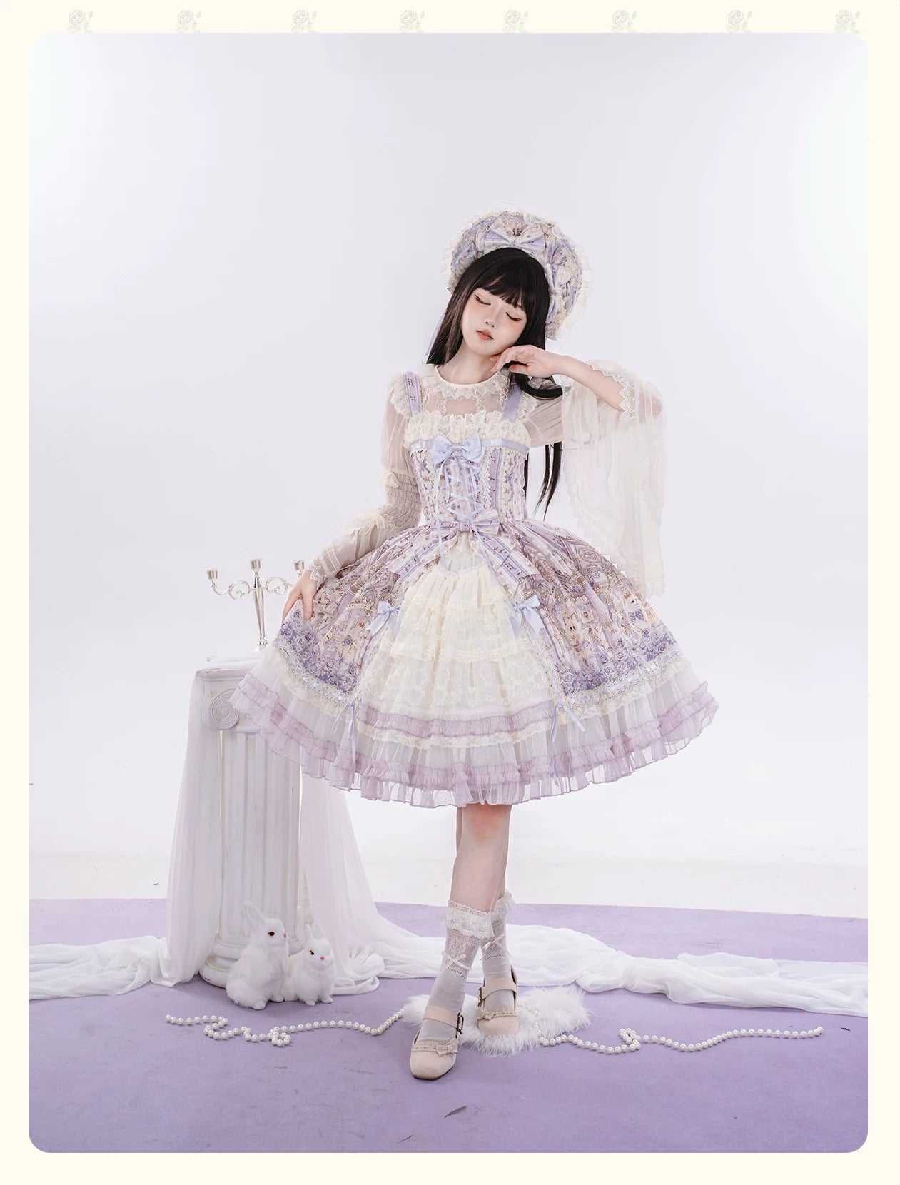 Glass Spire Melody - Cotton Lining Classic Lolita JSK, Cat and Musical Note Print 45586:852912