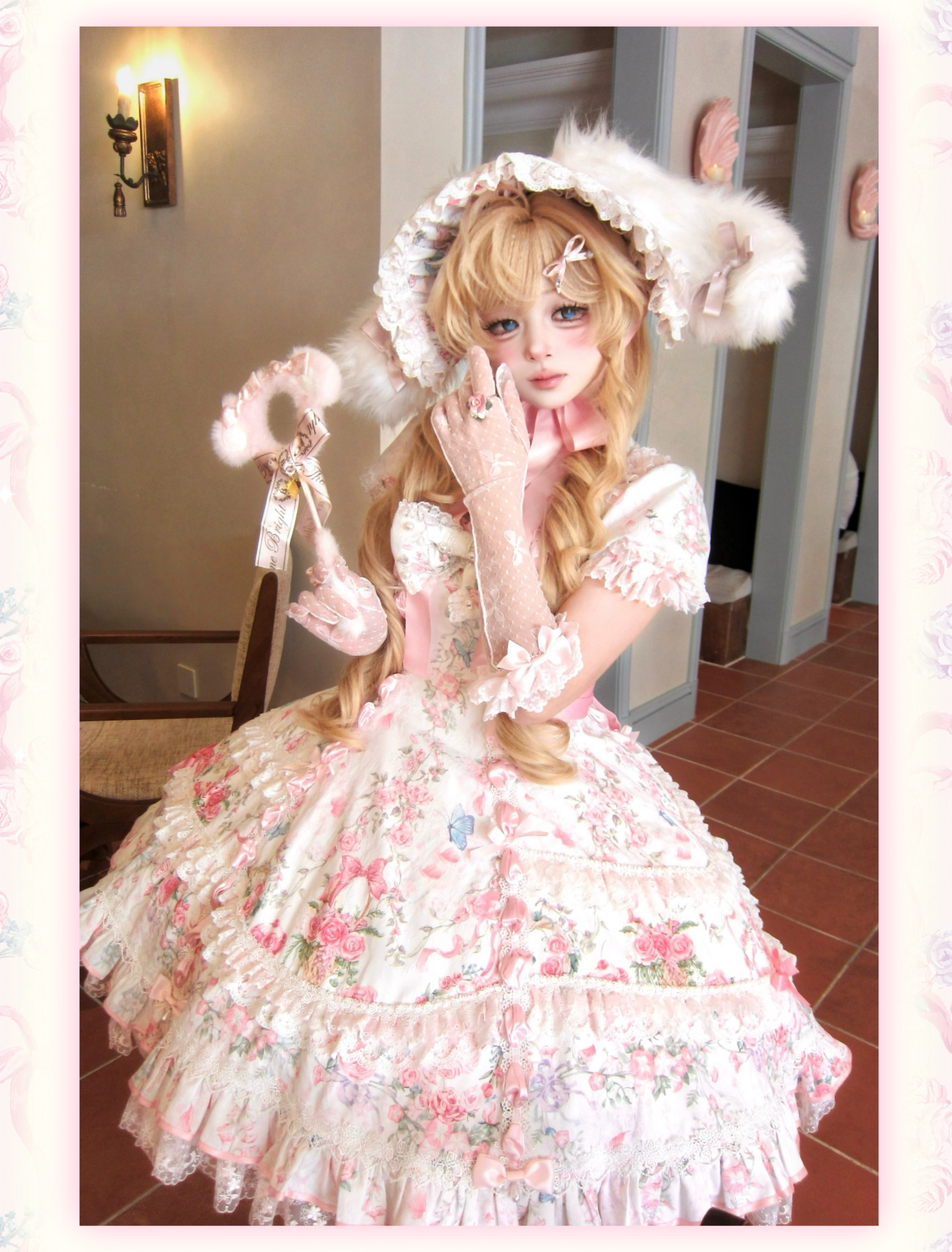 Eternal Vow - Old School Lolita Jacquard OP, Floral and Butterfly Print 45830:865755