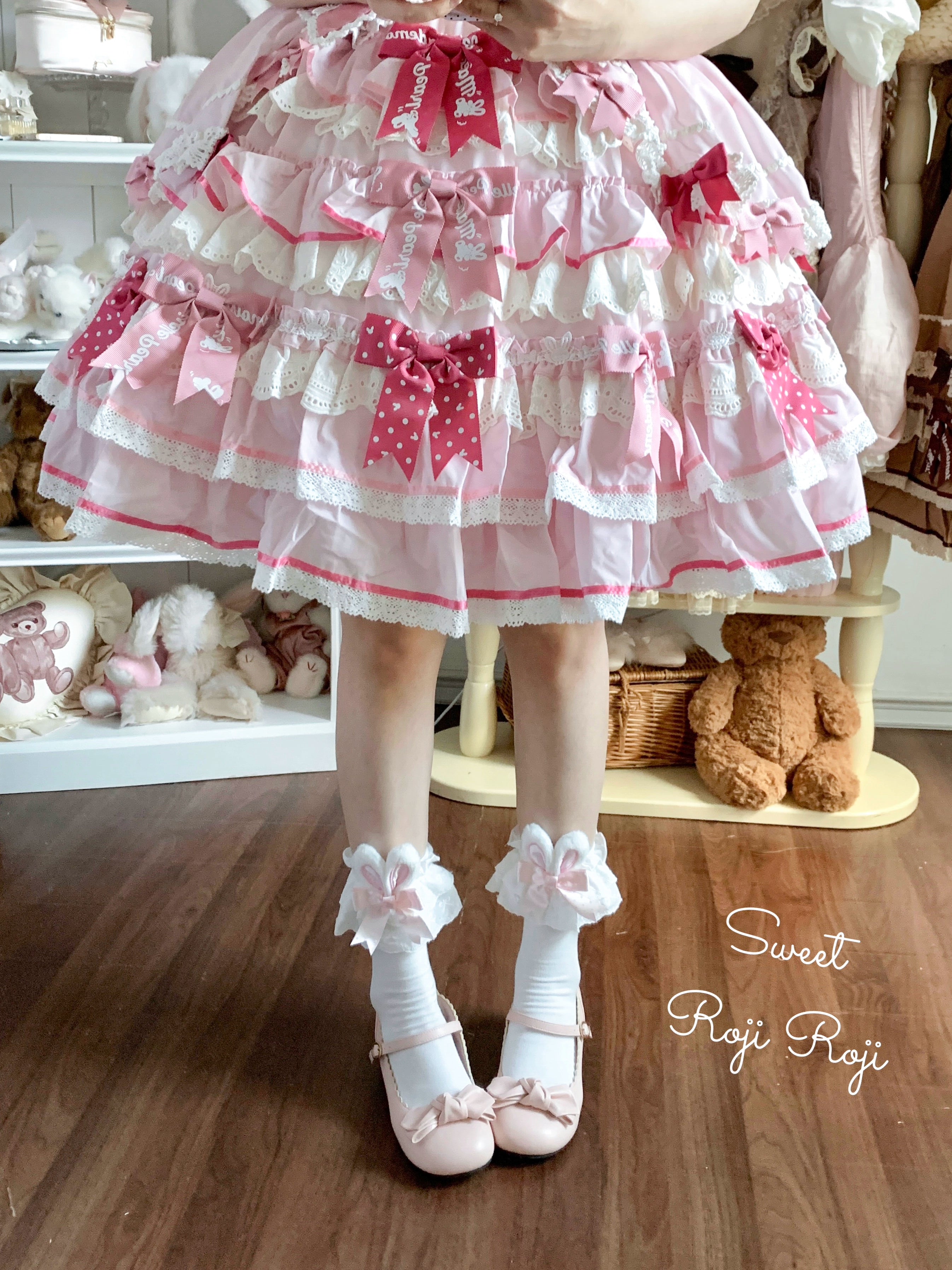 Roji Roji - Sweet Lolita Cotton Socks, Bunny Ear & Ribbon Bow 44135:796834