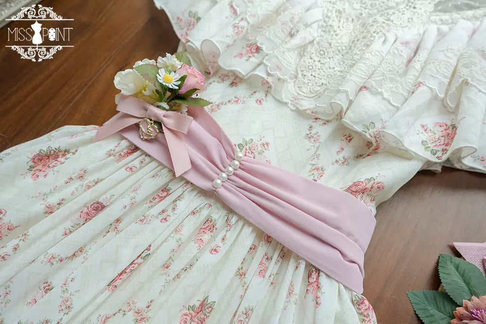 Miss Point - Woody Rose - Lolita Headband Flower Brooch 2.0 pink waistband