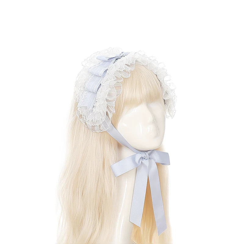 Daisy Cake - Blue Plaid Sweet Lolita JSK Dress, Daisy-trimmed Bows Hairband Only (with fixed clip) S
