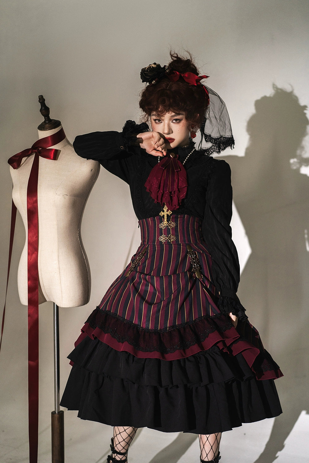 (Buyforme)Miss Point~Customized Lolita Elegant Striped High Waisted Fishbone SK 21544:312472