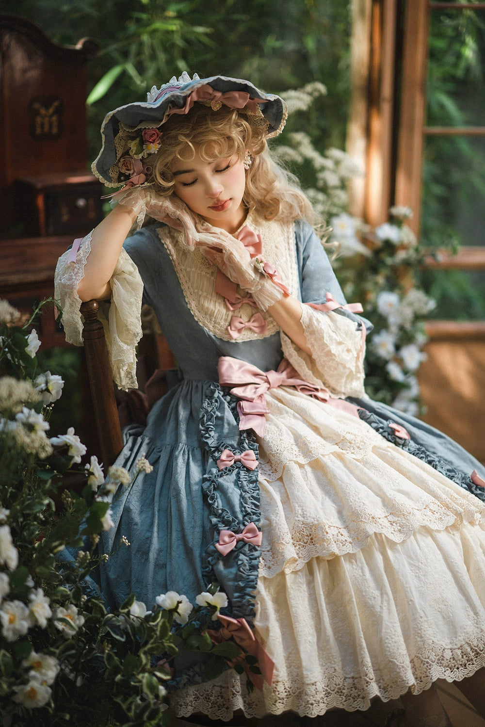 Miss Point~Lilyka Garden~Classic Lolita OP Dress Set Elegant Floral Wall Princess Sleeve 38832:606294