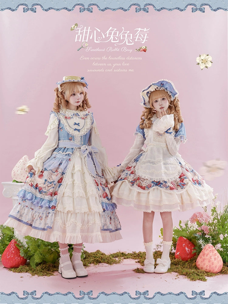 Honey Machine - Sweetheart Rabbit Berry - Country Lolita JSK & OP Dress Suit 44133:796169