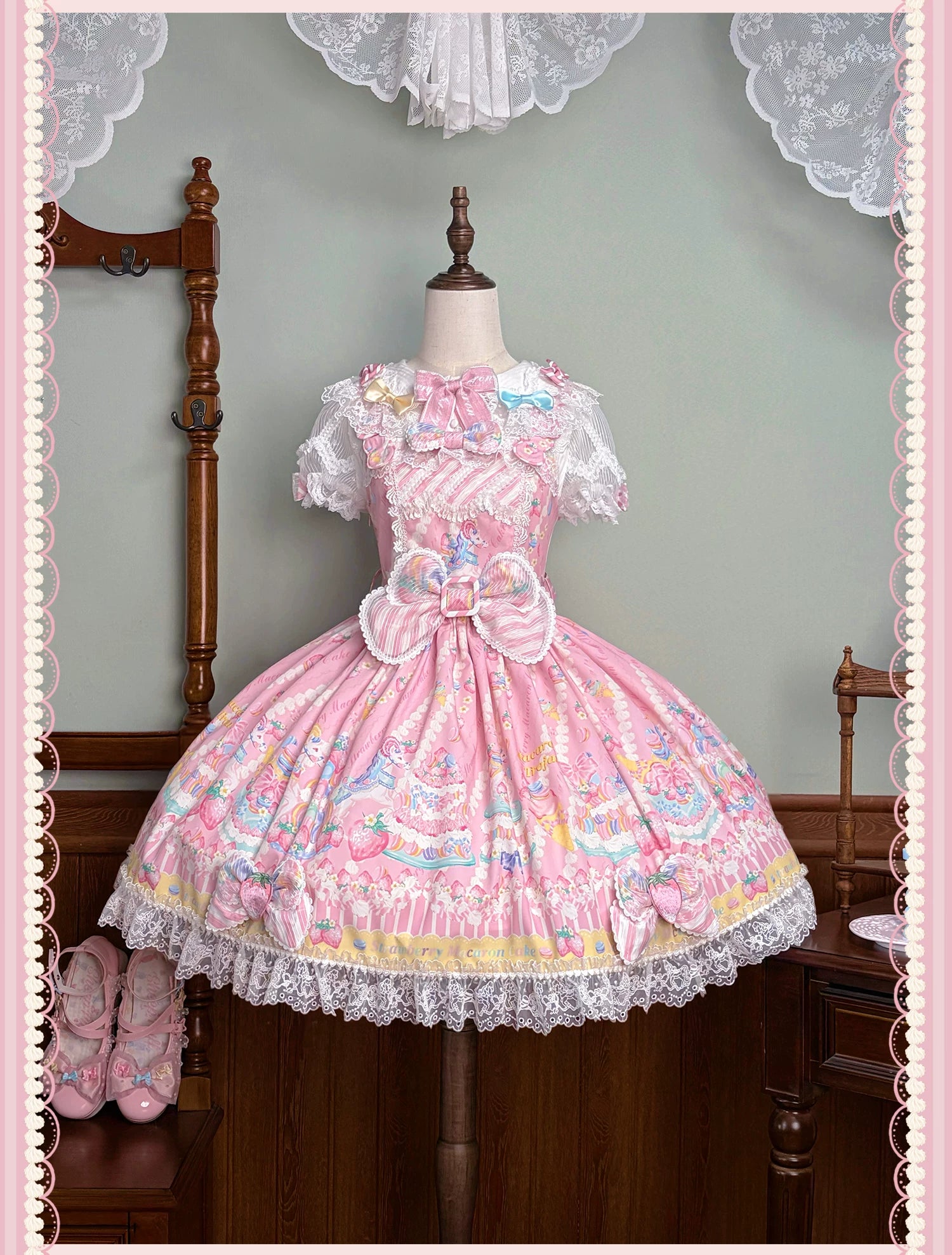 Macaron - Printed Sweet Lolita OP Dress, Old School Lolita JSK Available 45078:833924