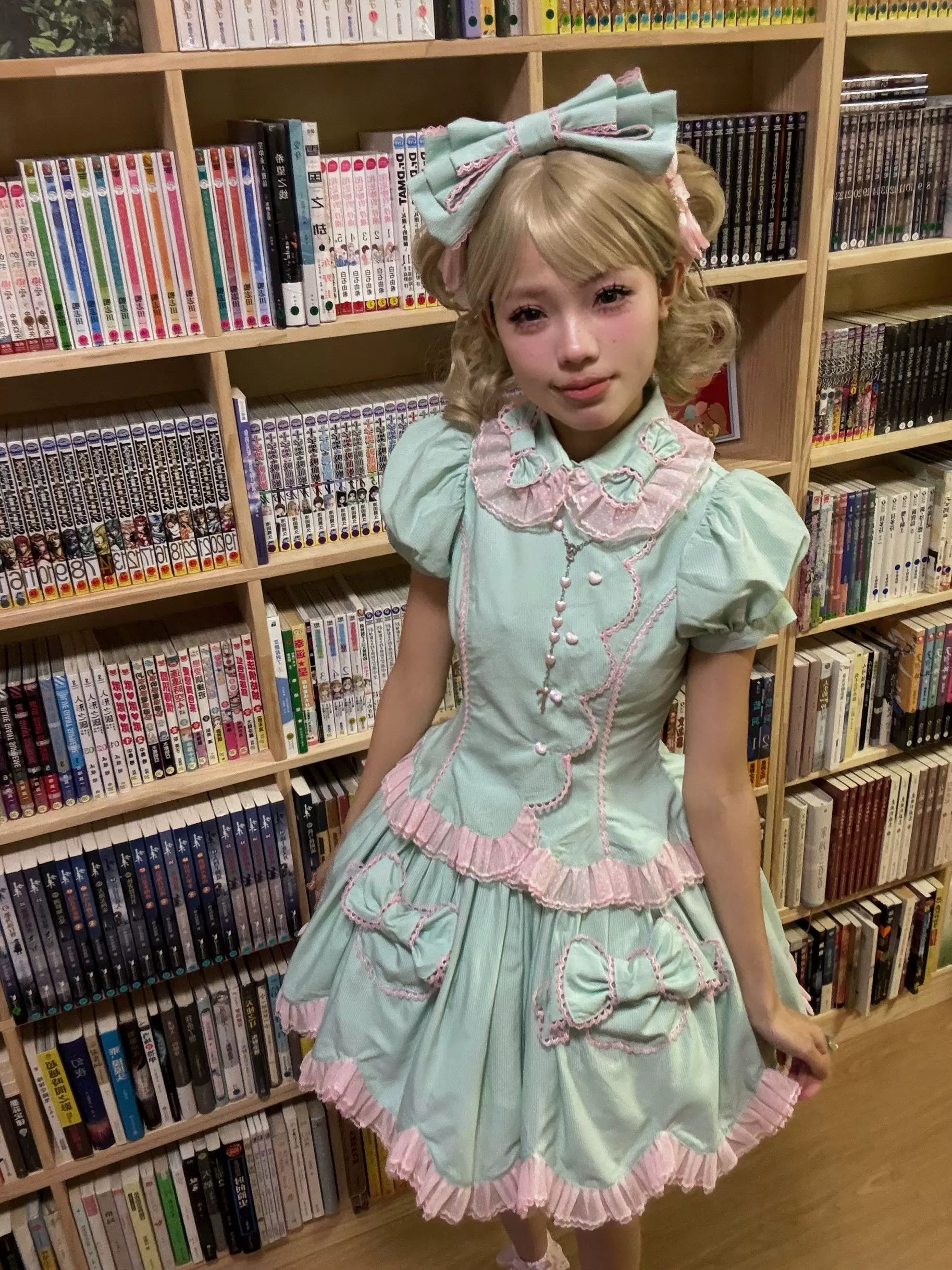 Summer Soda - Old School Lolita Mint Green SK Suit, Petal Hem & Bow