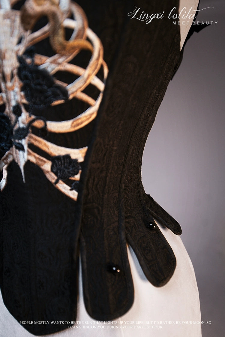 Lingxi Lolita - Bone island Gothic Lolita Corset Goth Blouse Skirt Set