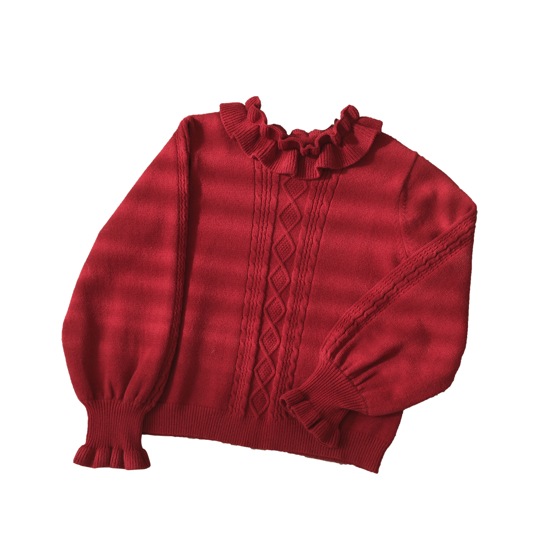 EESSILY - Green Fairy Tale - Classic Lolita Sweater Round Collar Winter Lolita Innerwear Dark red for the New Year Small