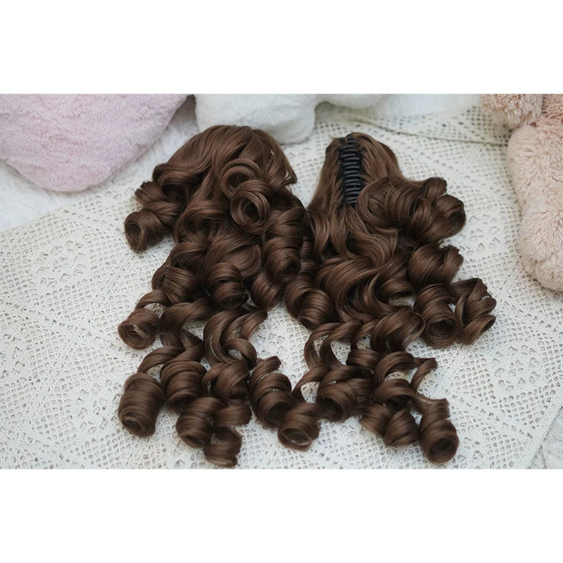 Old School Lolita See-through Bangs Wig, Curly Ponytails Brown - Ponytail (a pair) Only