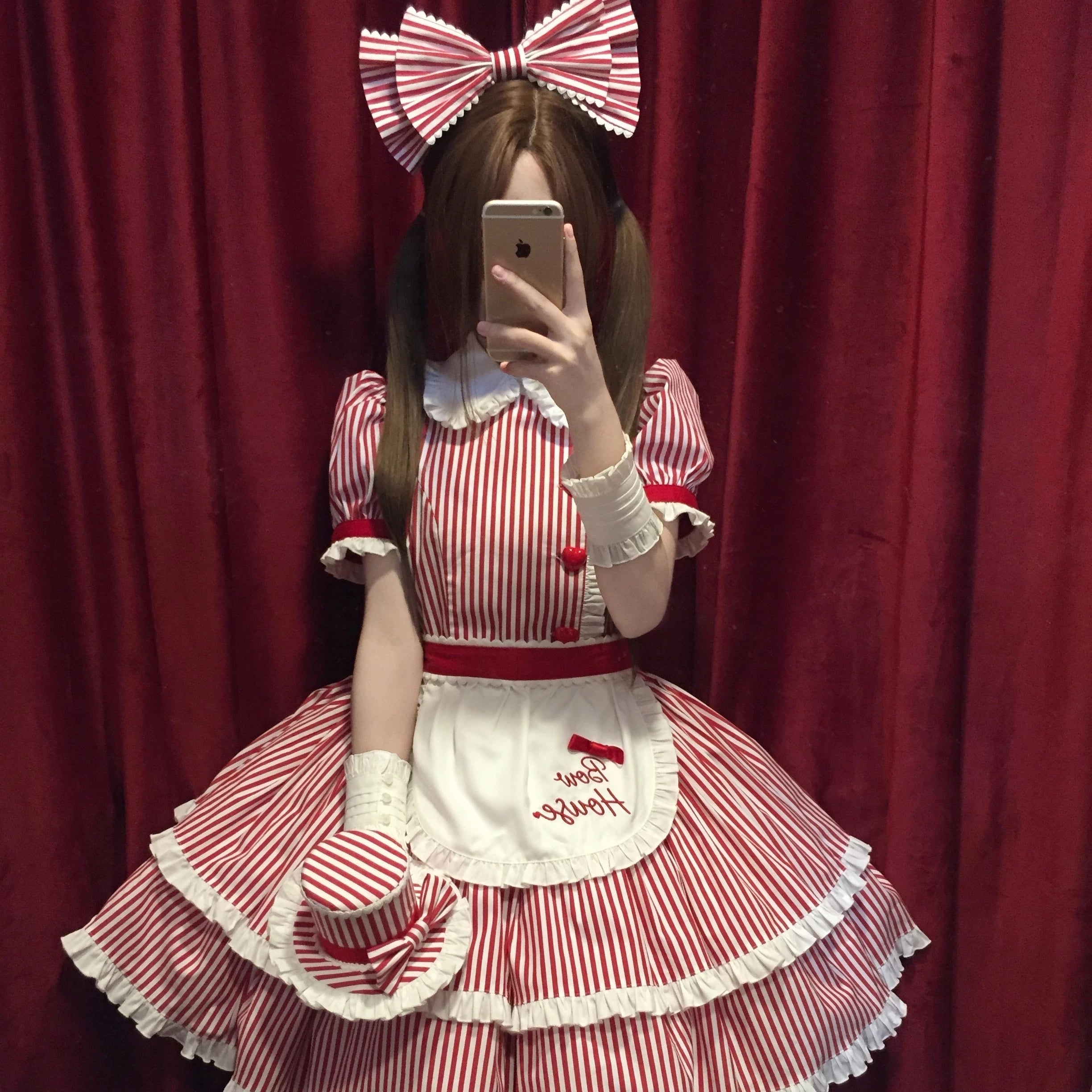 Ever-charming Miss Stripes - Striped Old School Lolita OP Dress, Detachable Apron (L M S XL) 44920:827570