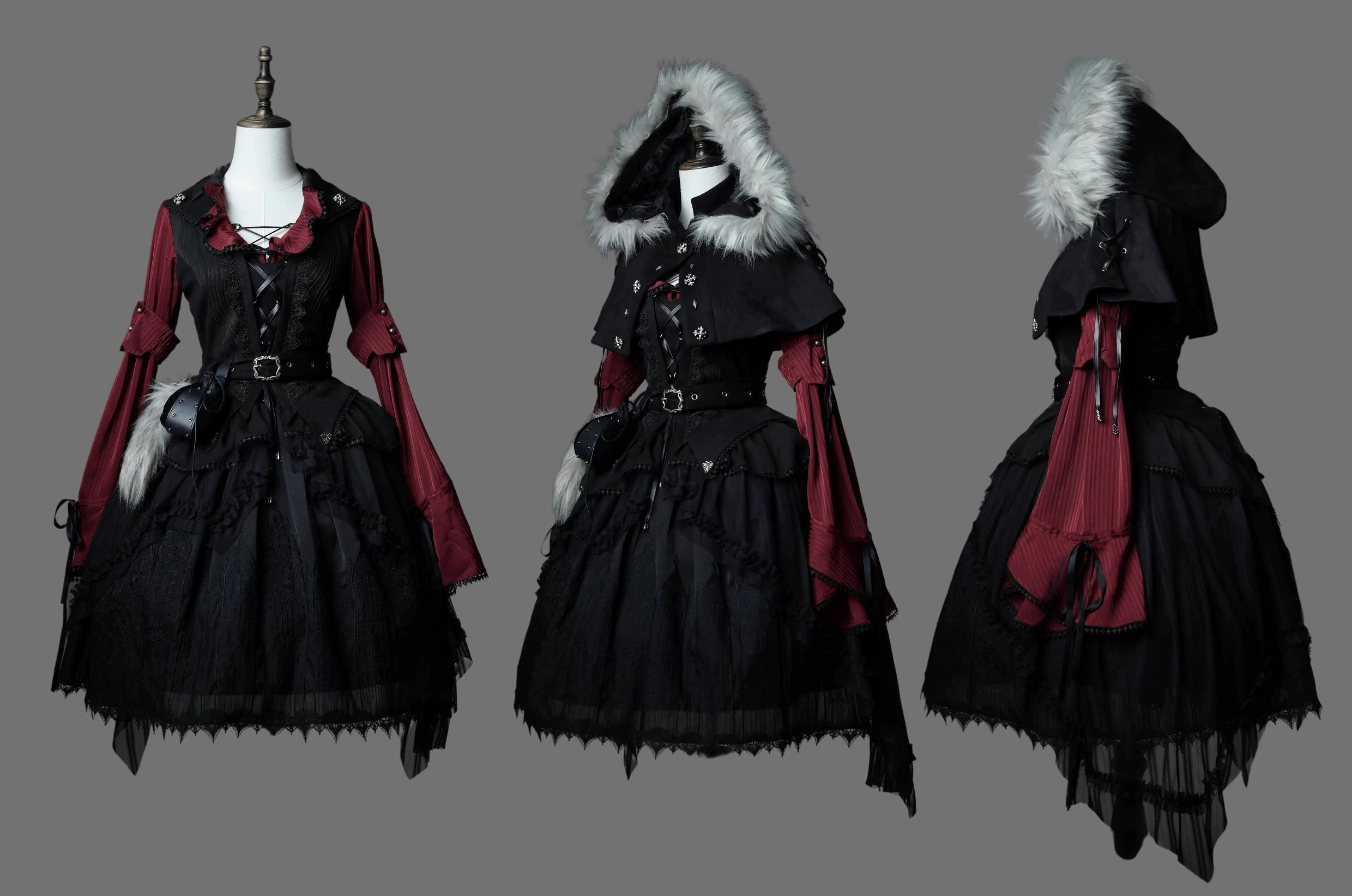Wuyuzhe~Wolf Hunter~Gothic Lolita SK Set Halter Overskirt Cape Vest 38718:598914