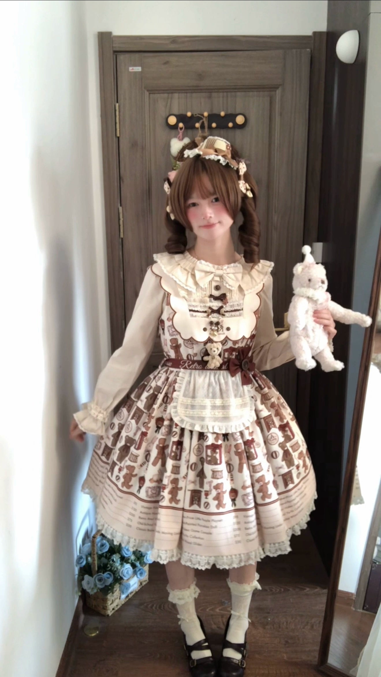 Fairyfaith - Little Bear Daily - Kawaii Lolita Embroidered JSK & OP Dress, Bear Print 44384:806224