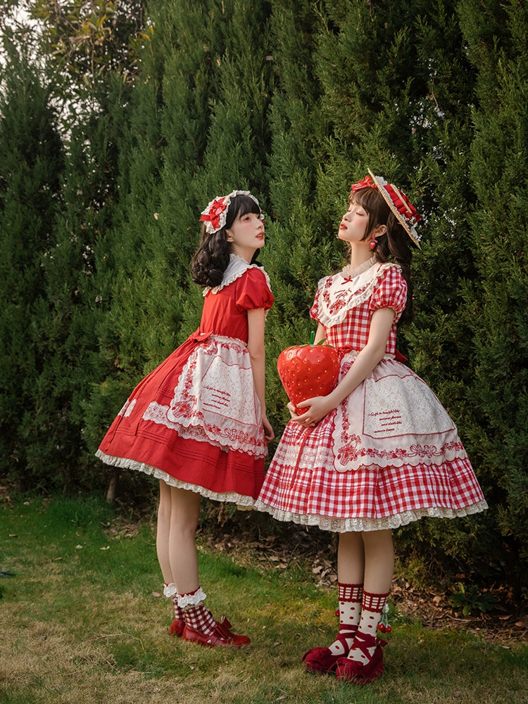 Flower and Pearl Box - Strawberry Basket - Country Lolita Dress Plaid Summer Spring Dress