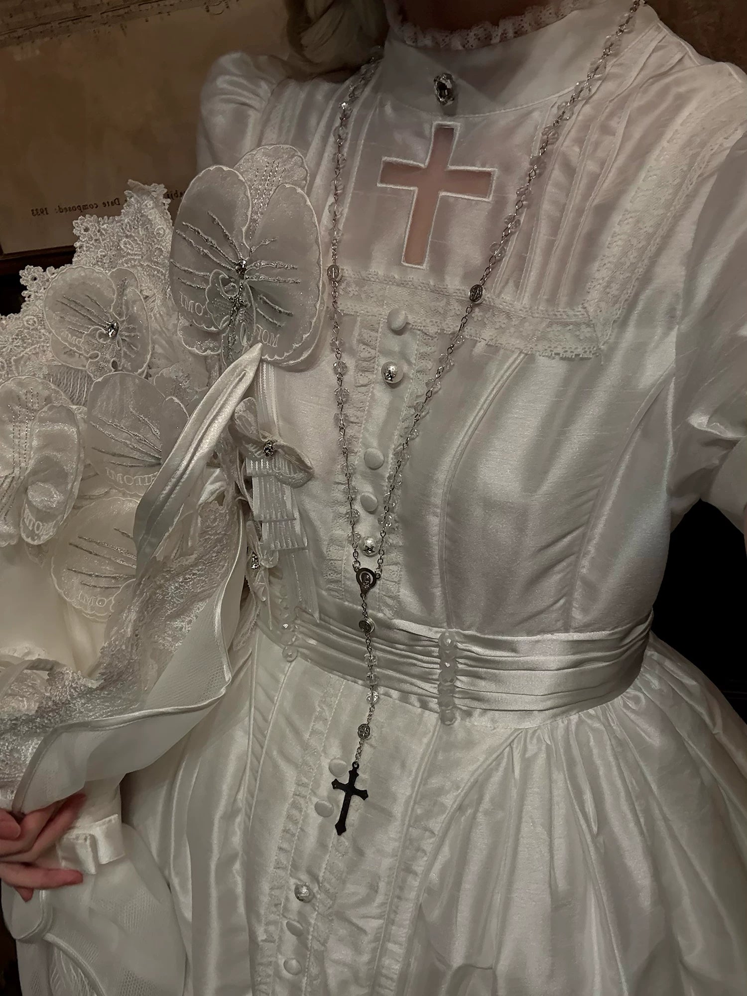 Ghost Orchid - Gothic Lolita OP Dress, Embroidered Cross