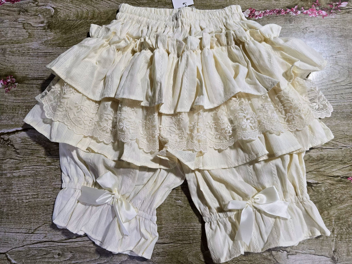 Lolita Jacquard Cotton Bloomers, Ruffle Lace Trim Ivory Bloomers - 17.7" (45 cm)