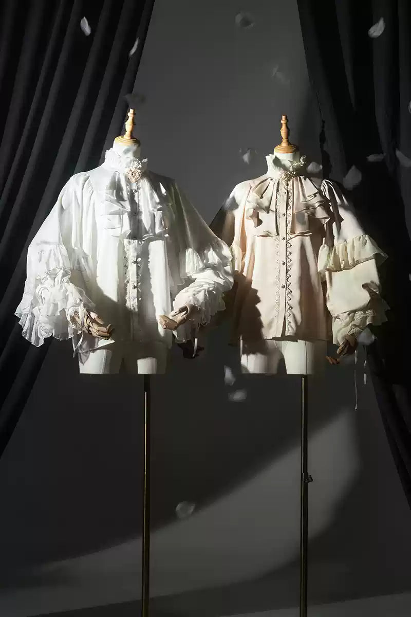 Dragon Bone Cemetery - Gothic Lolita Batwing Sleeves Blouse S Beige Blouse (the right one)