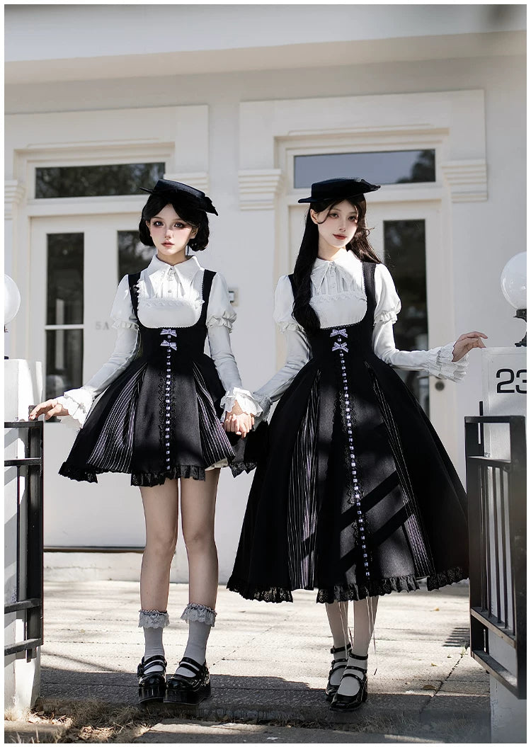 Monochrome Sonata - Classic Lolita Bust-supporting JSK Set, Piano Inspired