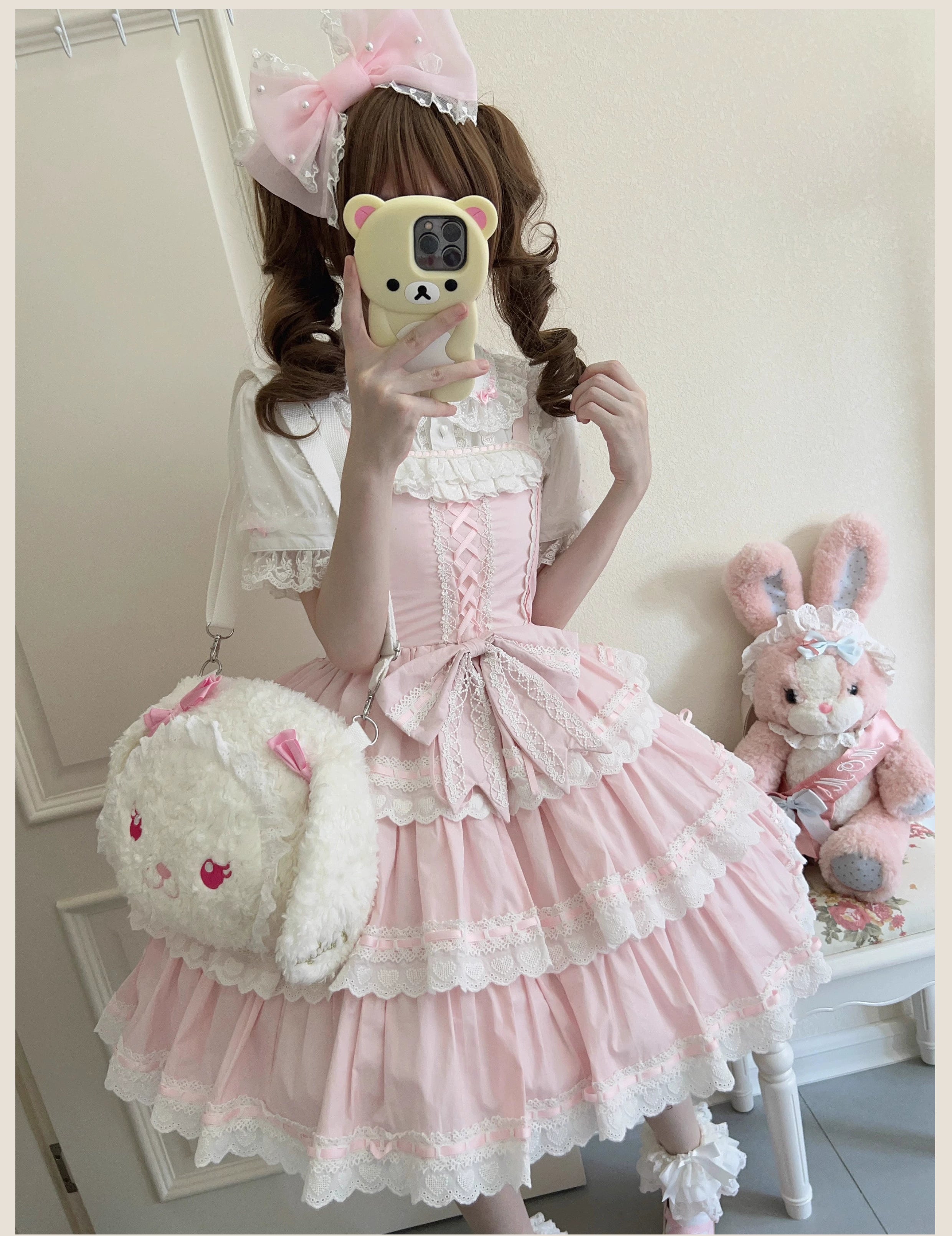 Otome Heart - Cotton Old School Lolita JSK Dress Suit, Heart-Shaped Lace Trim 43381:774549