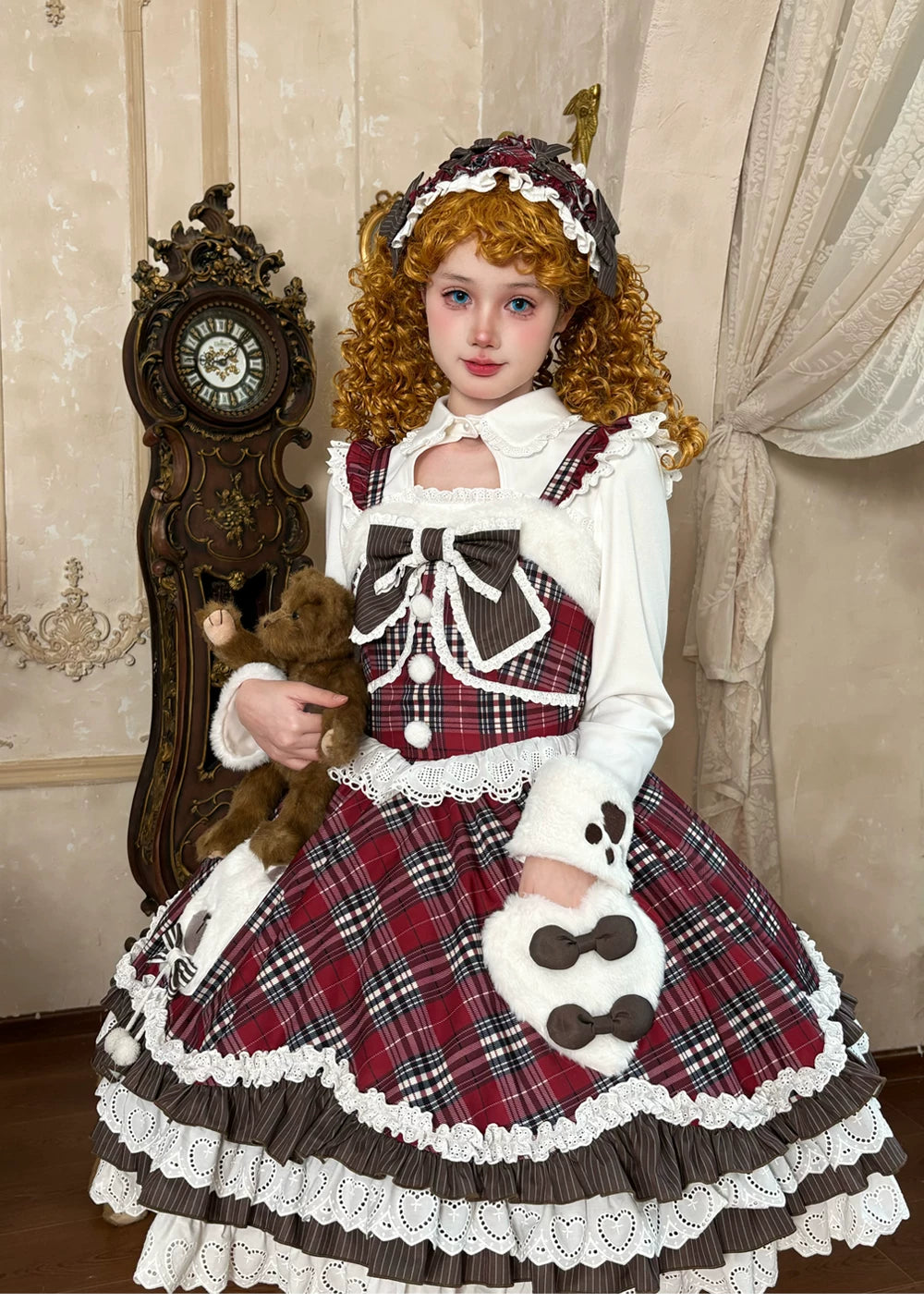 Winter Sweet Lolita Cape & JSK Dress Set, Teddy Bear Patch (L M S XL) 45974:870018