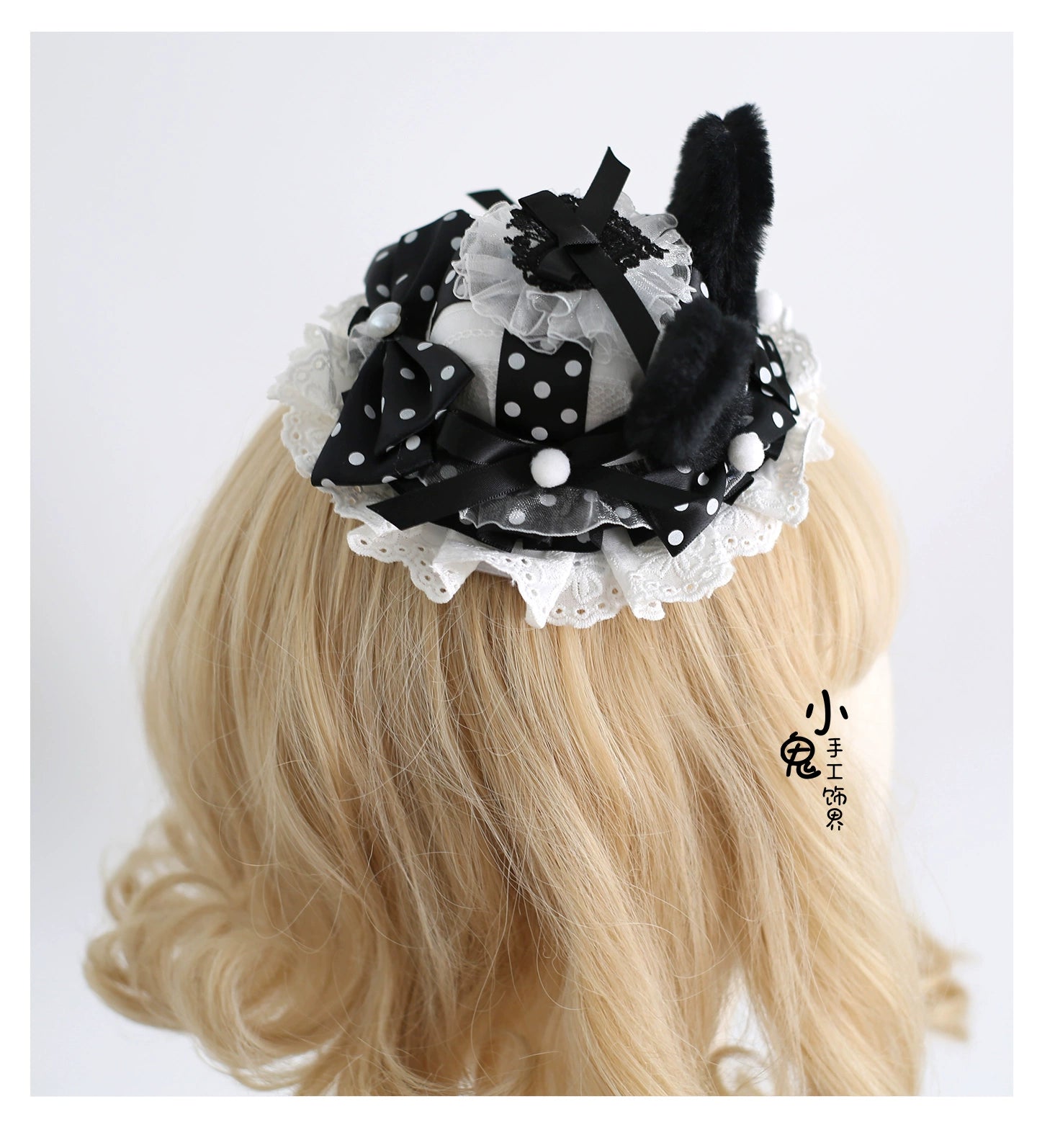 Xiaogui - Polka Dot Lolita Headdress, Detachable Bunny Ear 44136:796585