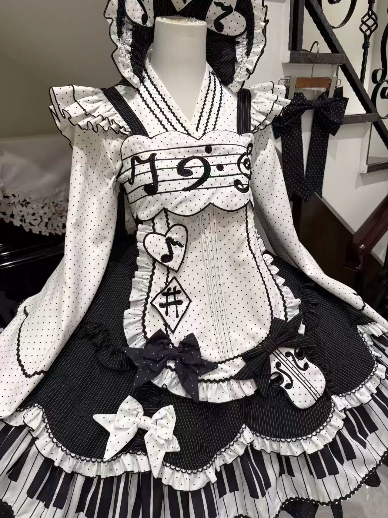Rhythm Note - Old School Lolita JSK Dress with Piano Keys Hem (L M S XL) 45742:860613