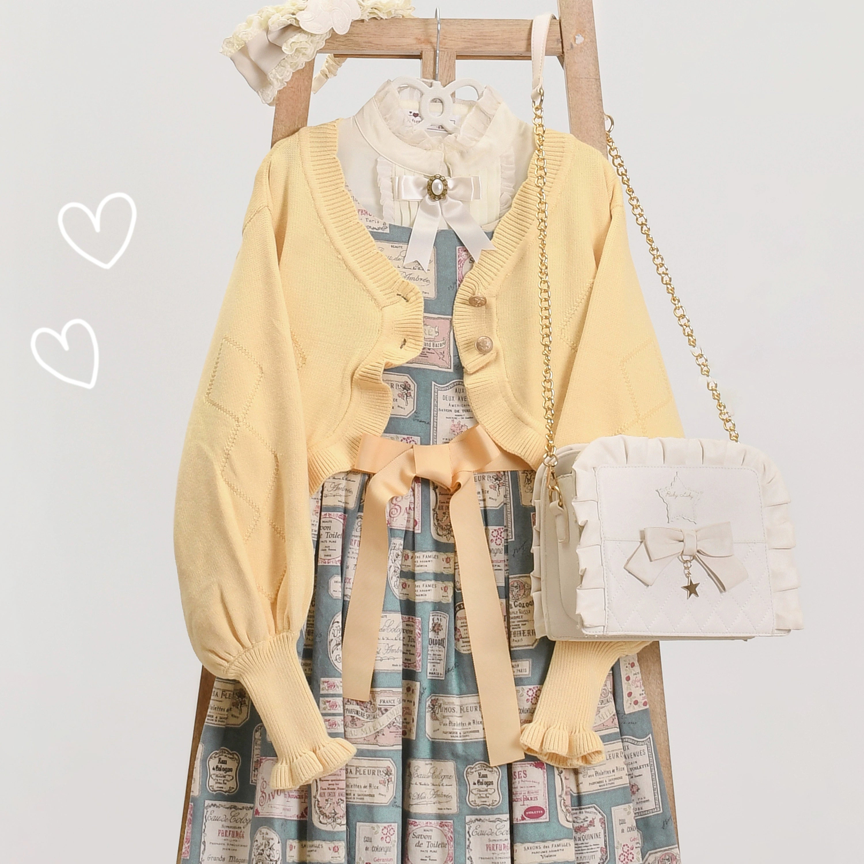 MIST - Cookie - Vintage Lolita Cardigan, Short Sweater (L M S / Yellow) 31538:369566