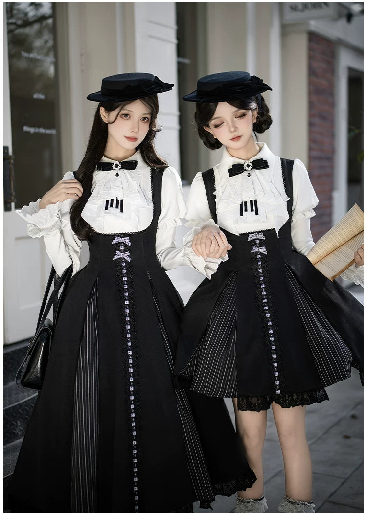 Monochrome Sonata - Classic Lolita Bust-supporting JSK Set, Piano Inspired