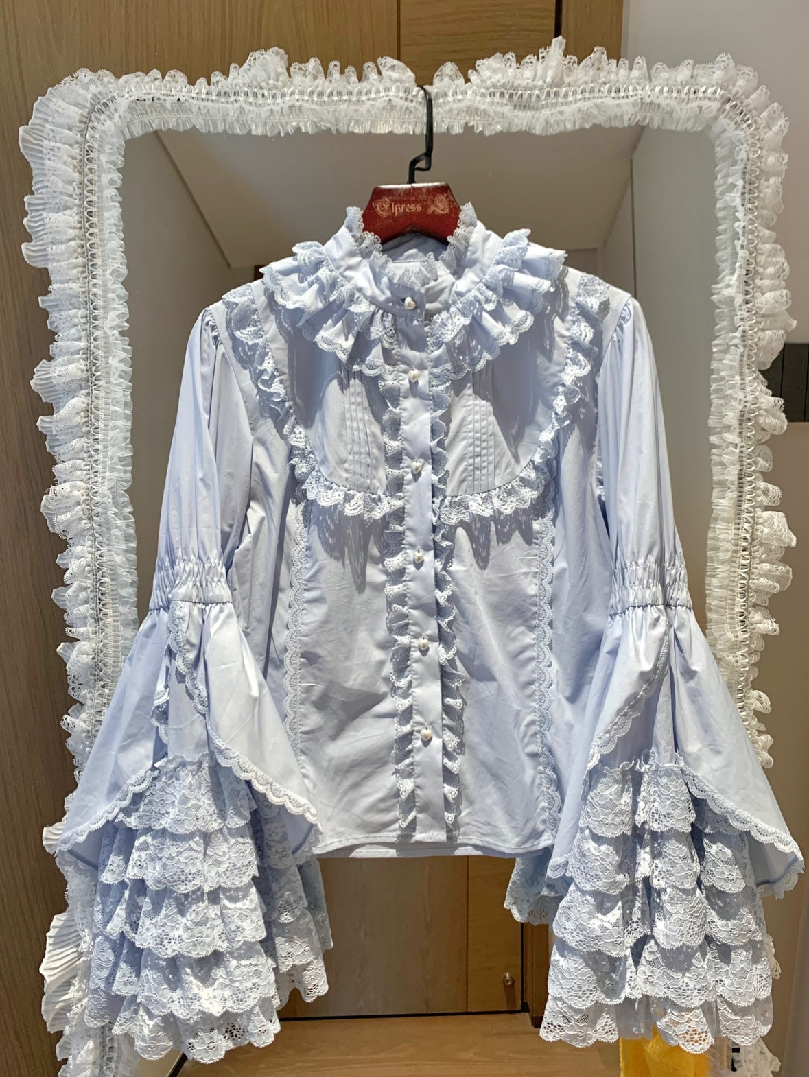 Plum Tree - Liliya's Secrets - Cotton Lolita Shirt Princess Sleeve Gorgeous Lolita Blouse XS sky blue