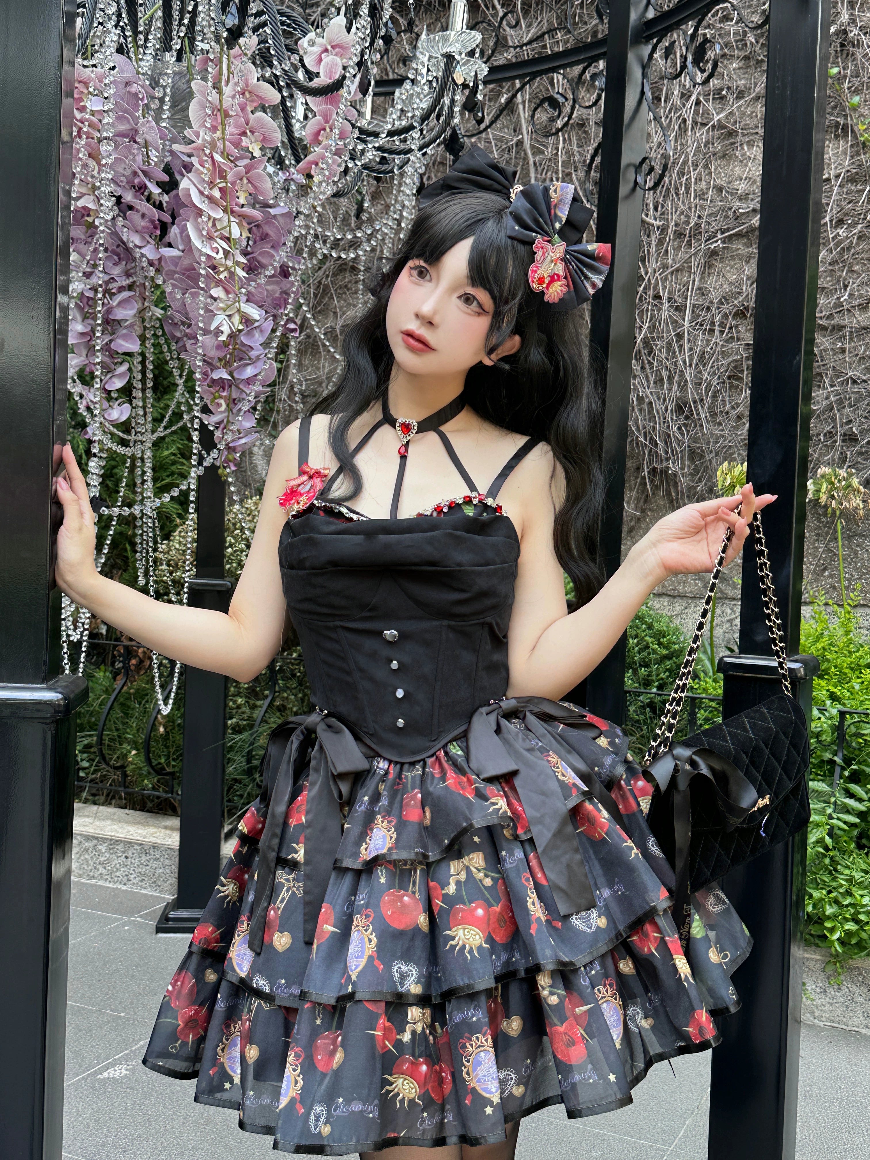 (Buy for me)Gloaming~Sweet Lolita Cherry print Short Sleeve OP and SK Set 28840:322648