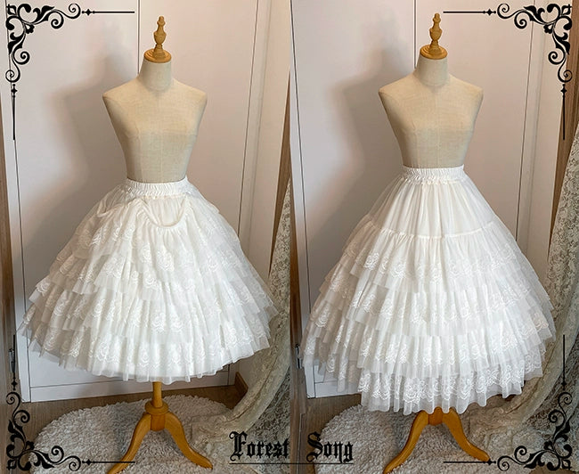 Forest Song - Star and Sea - Classic Lolita Petticoat Adjustable Tiered Ruffle Skirt White underskirt only One Size
