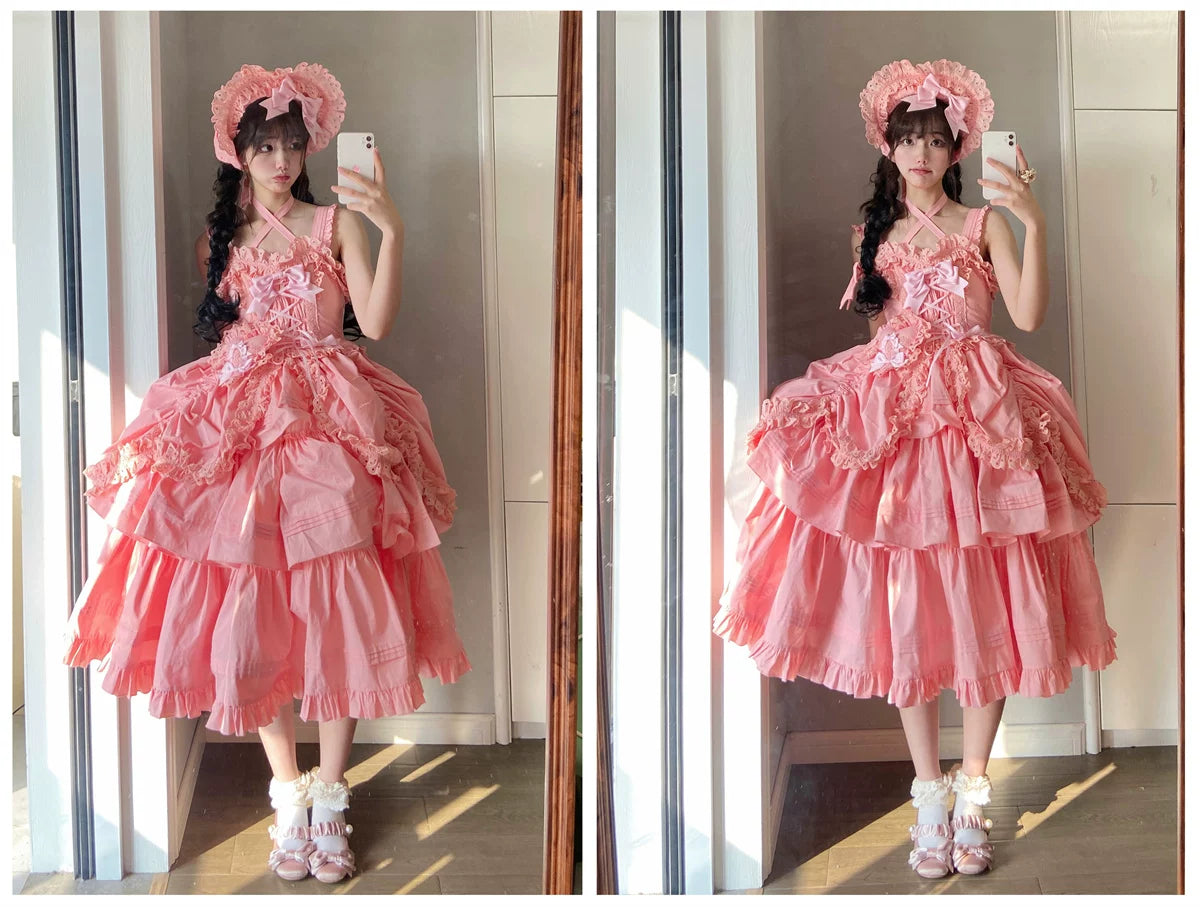 Cotton Gothic Lolita Long JSK, Drawn-up Hem 45213:841074