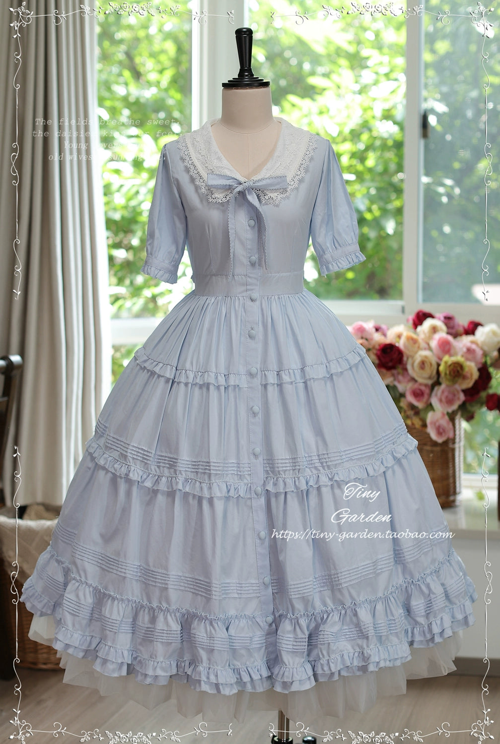 Tiny Garden - Lacey 2.0 - Classic Lolita OP Lace Collar Open Front Dress S Light blue