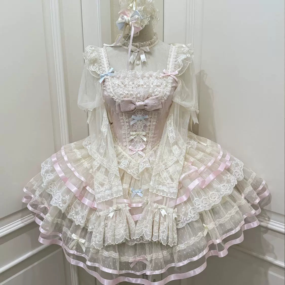 Butterfly Ballet - Sweet Lolita JSK Dress, Layered Tulle Hem Apricot JSK Only S