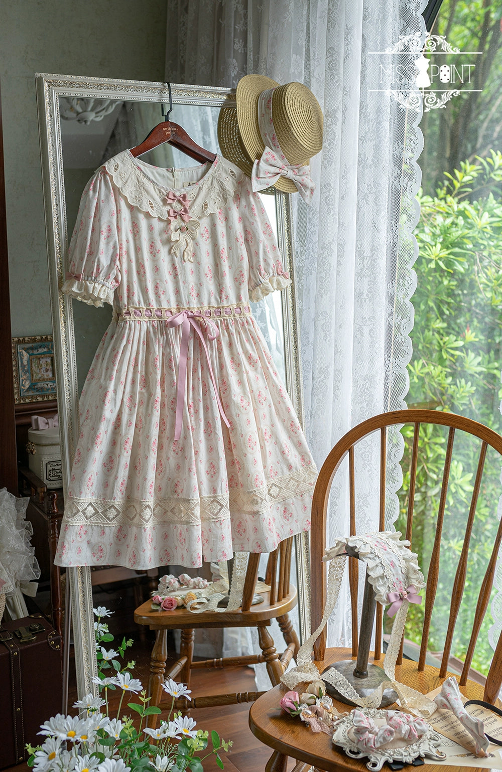Miss Point~Customized Elegant Lolita OP Dress Cute Daily Girl Short Lolita Dress XS Pink flower mirror - short style (2XL Custom L M S XL XS) 35670:519714