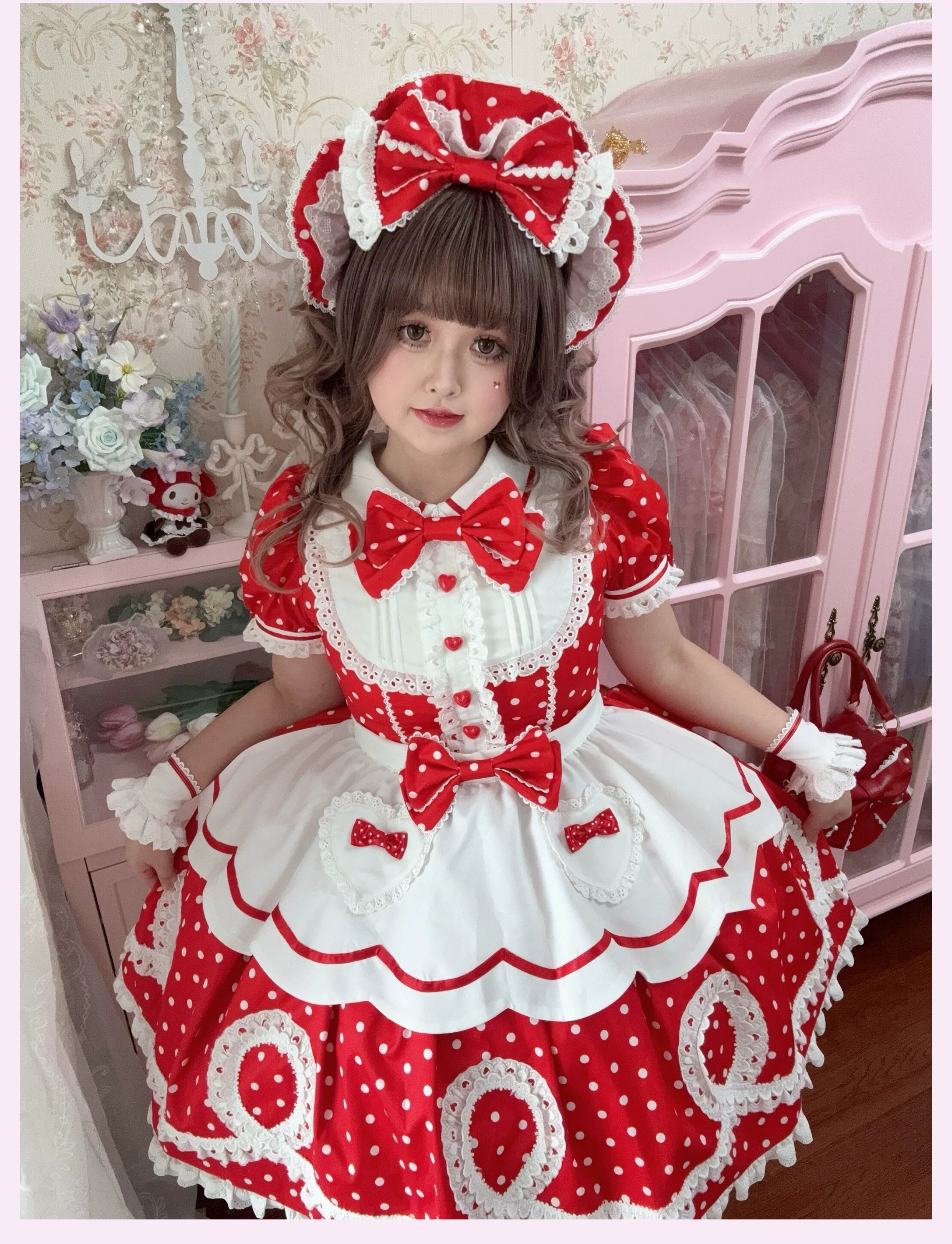 Candy Shop Manager - Old School Lolita Striped OP Dress, Detachable Apron