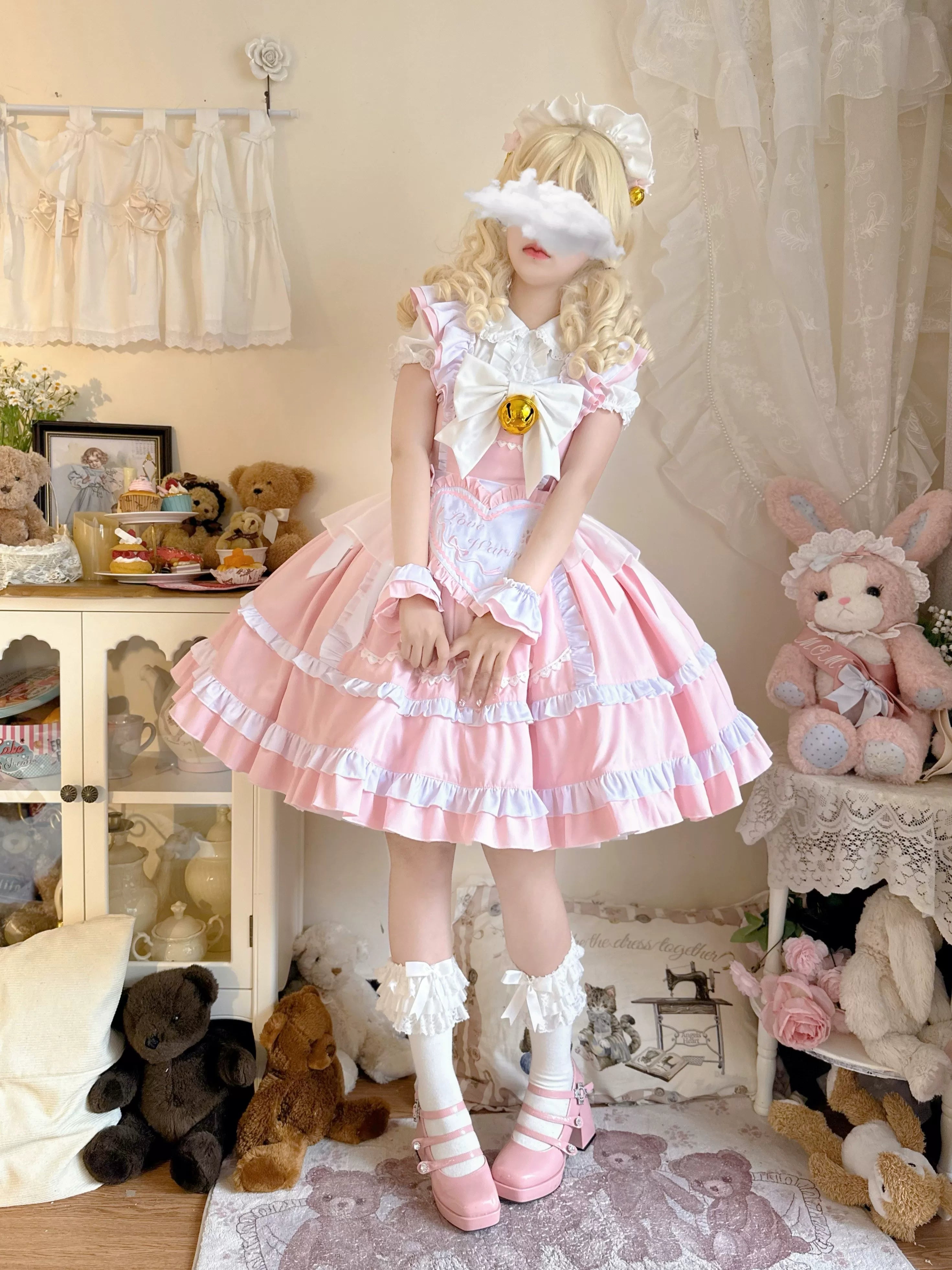 Sweetheart Chef - Sweet Lolita JSK Dress, Bell & Detachable Heart-shaped Apron
