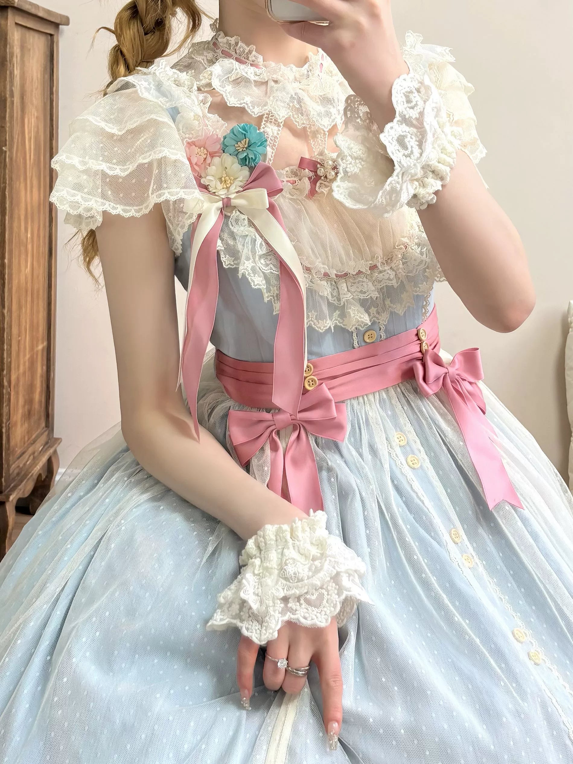Uncle's Workshop - Fluttering Cherry Spring Strings - Cotton Sweet Lolita JSK Dress 42196:776718