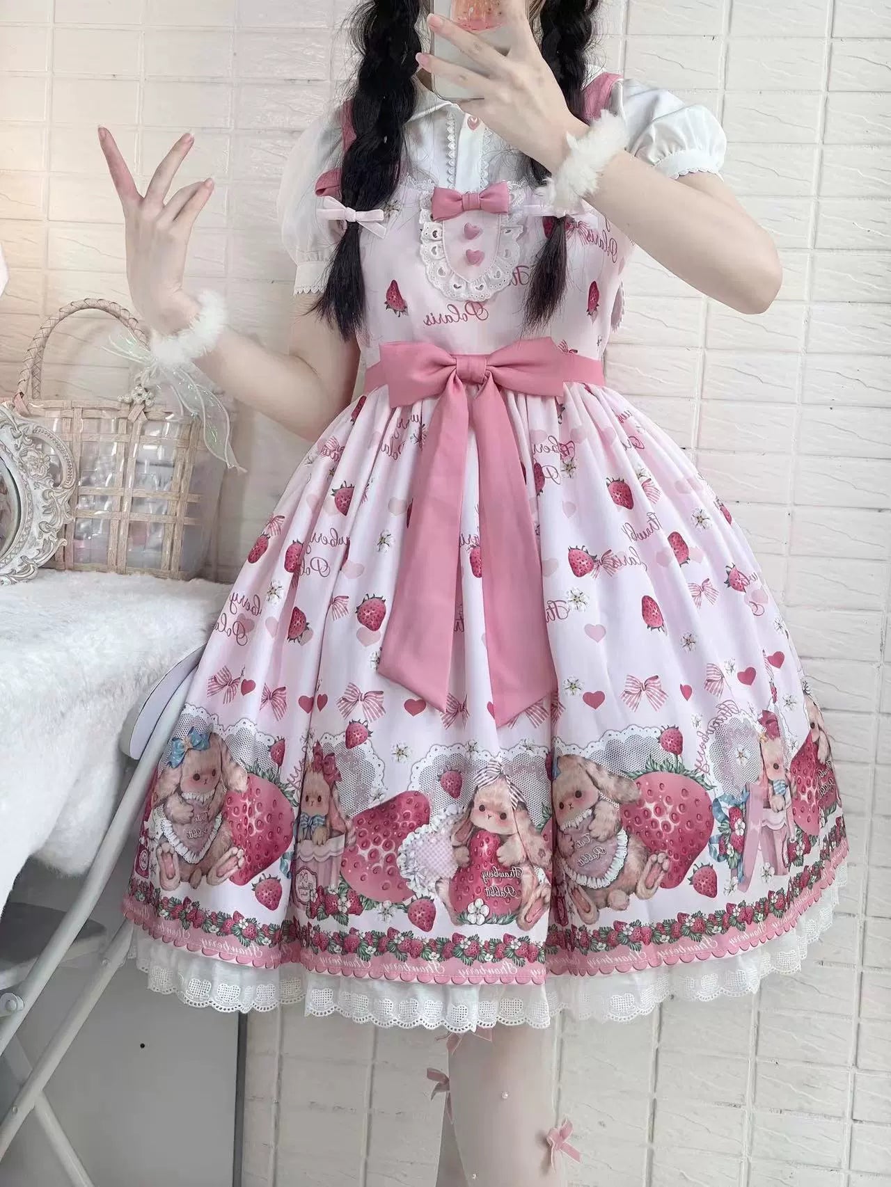 Polaris Lolita - Rabbit Berry Gift Box - Sweet Pink Lolita JSK Dress, Bunny & Straberry Print 44382:806028