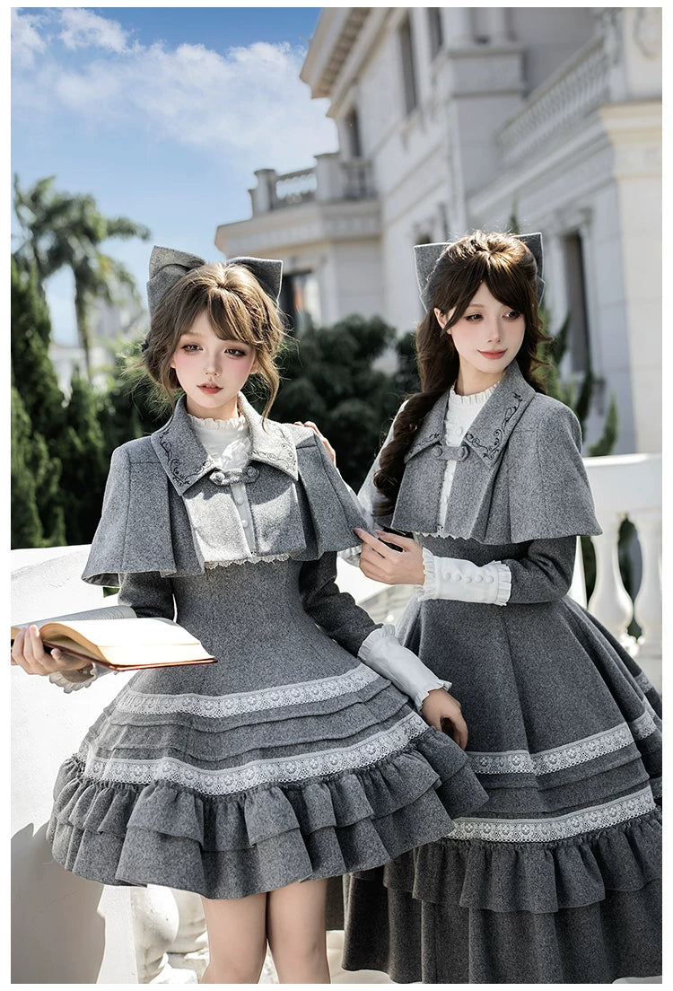 Reminisce - Pile Classic Lolita Dress, Detachable Cape 44439:808529
