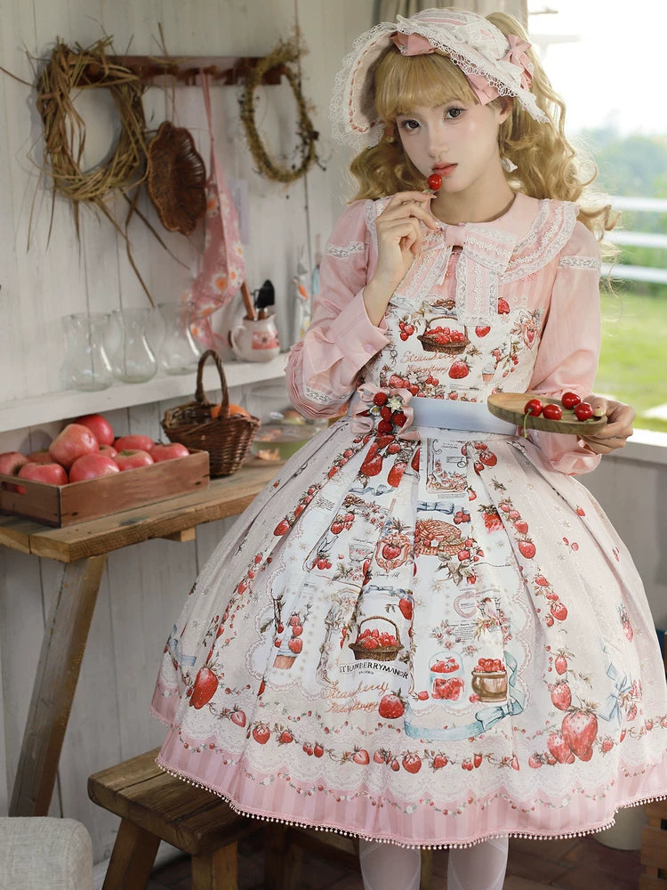 Strawberry Manor - Printed Sweet Lolita JSK Dress, Box Pleats 45025:832905