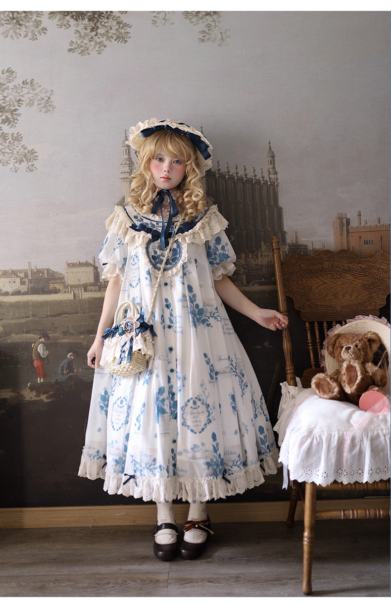 NanShengGe - Mulberry Poem - Country Lolita Printed Dress with Cardigan Set (2XL 3XL 4XL L M S XL) 42513:742837