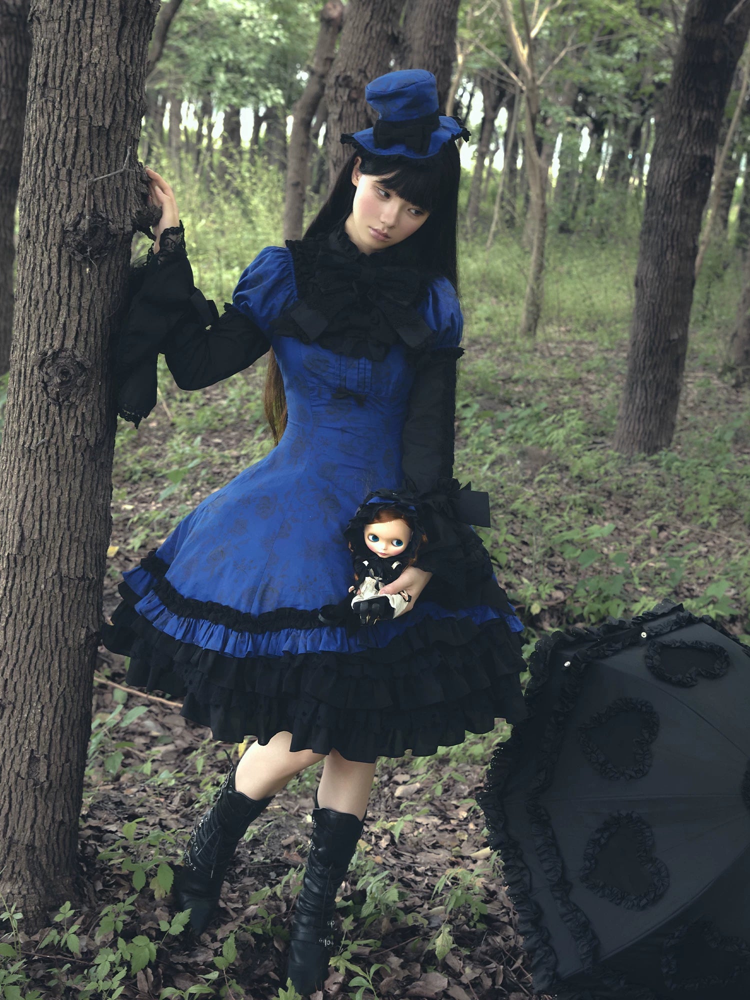 Bliss Bouquet - Cotton Old School Lolita Dress, Rose Print and Layered Hem 45656:857148