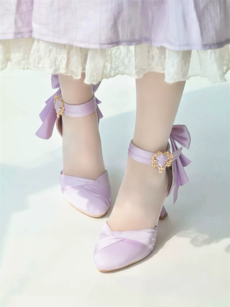 Coronation - Classic Lolita Wine Glass Shaped Heels Shoes, Detachable Bow