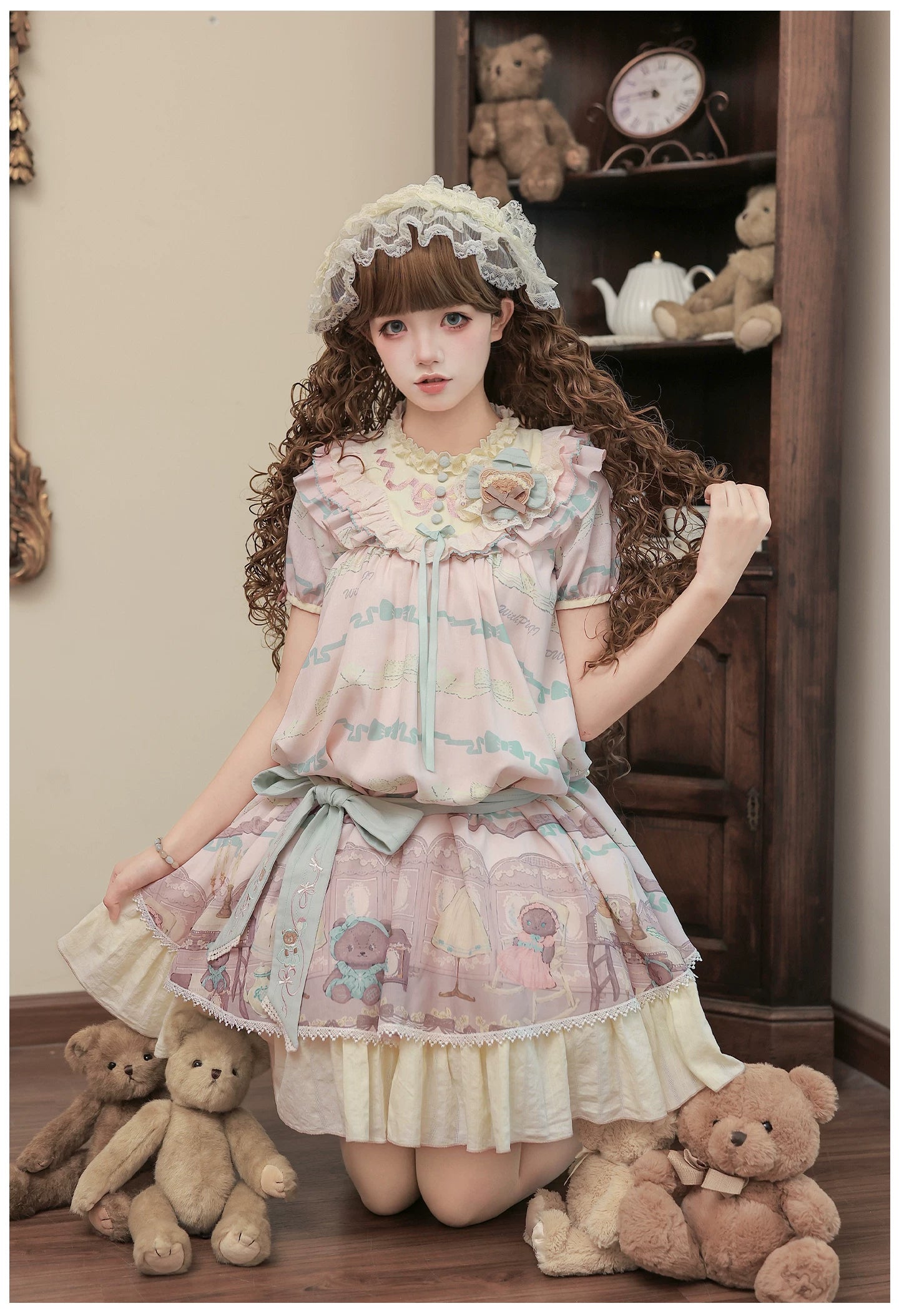 Brown Dollhouse SP - Kawaii Lolita Dollhouse Printed OP Dress with Embroidery 45551:855812