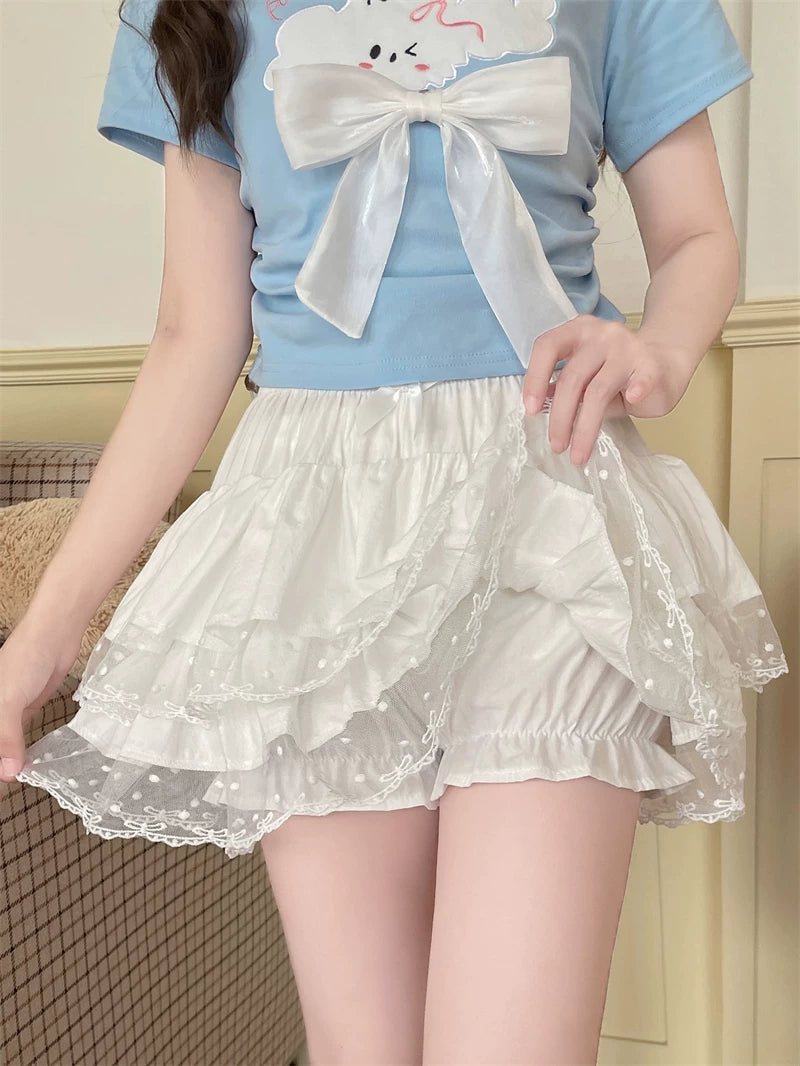 Sweet Lolita Cotton Bloomers, Lace Polka Dot Hem