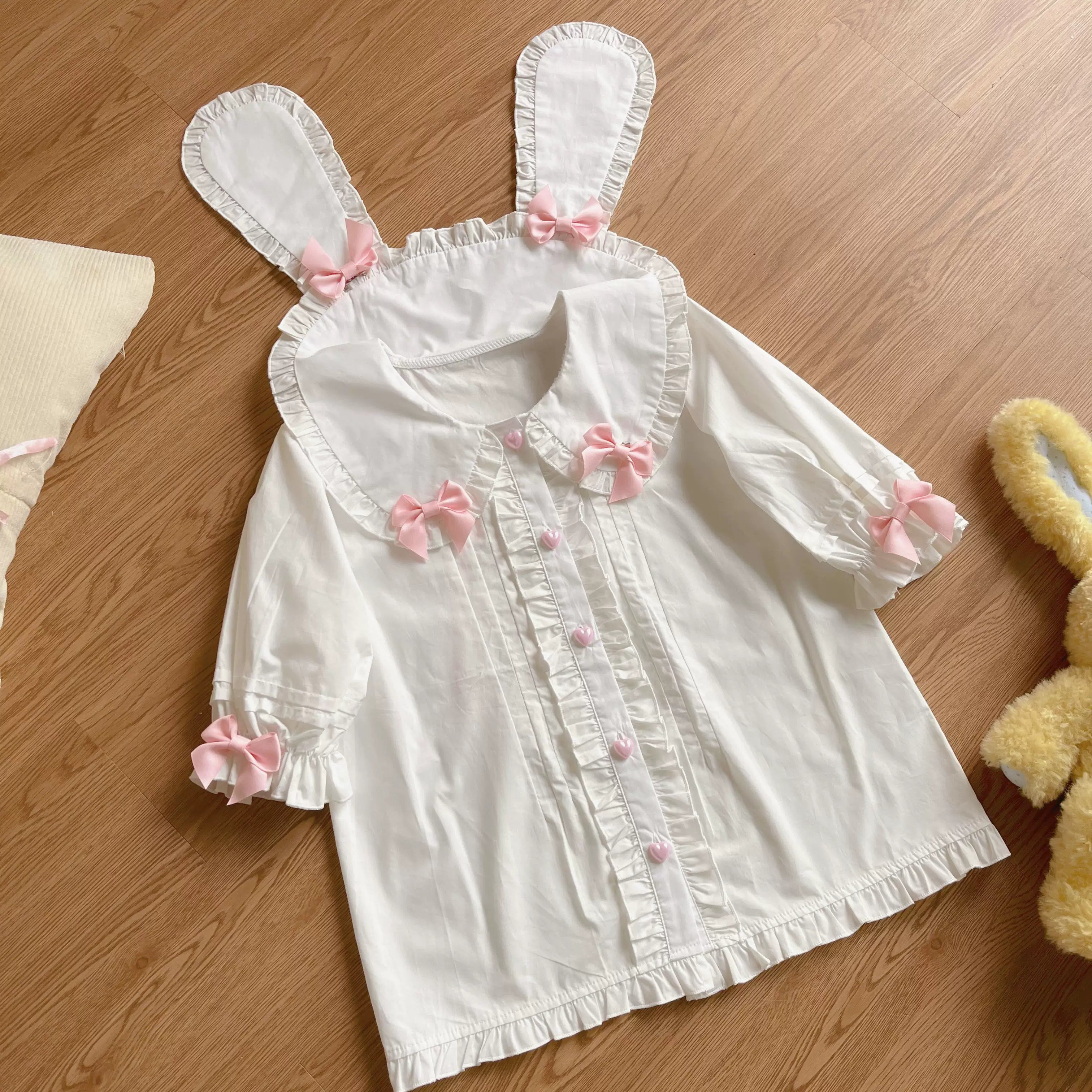 Cute Rabbit - Sweet Lolita Short Sleeve Shirt, Bunny Ears White Shirt Only S