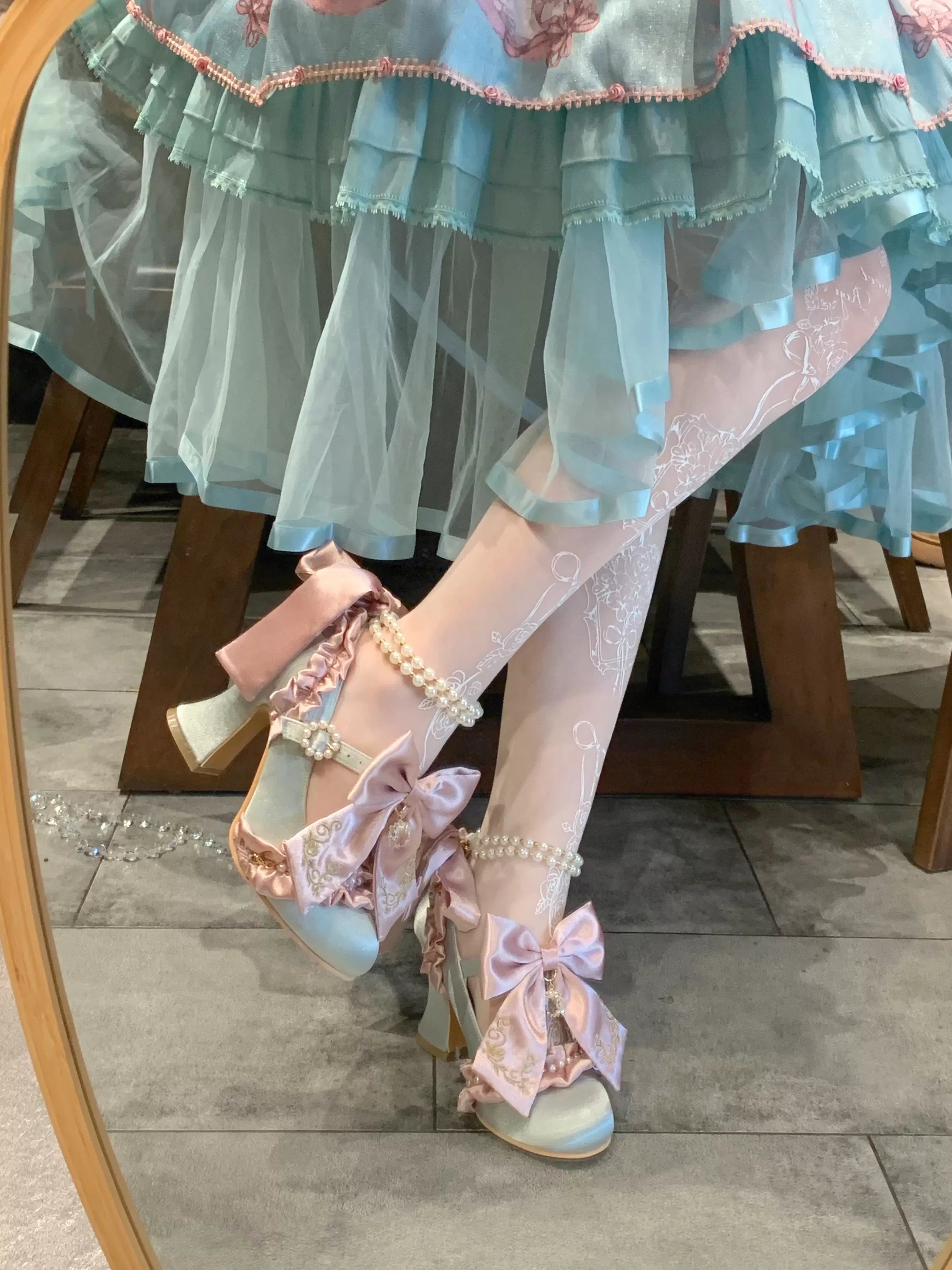Ribbon Anthem - Gorgeous Classic Lolita Heels, Detachable Bow & Pearl 44639:815873