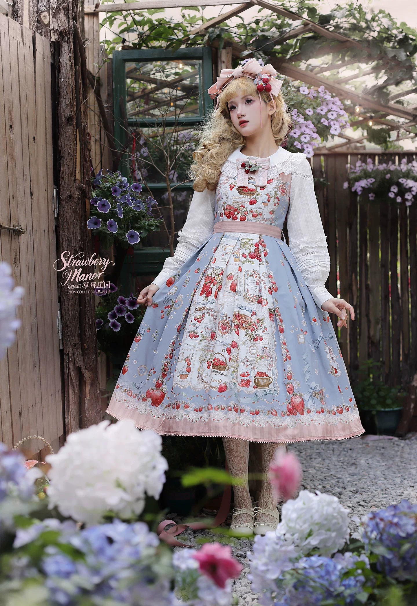 Strawberry Manor - Printed Sweet Lolita JSK Dress, Box Pleats 45025:832913