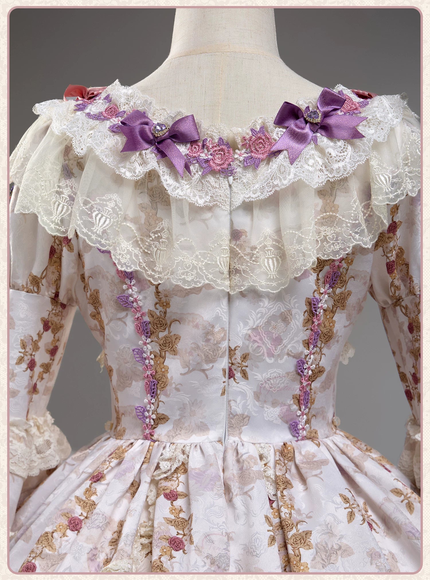 Antique Gem Fragrance - Gorgeous Classic Lolita Dress Set, Floral and Bottle Print 45483:851645